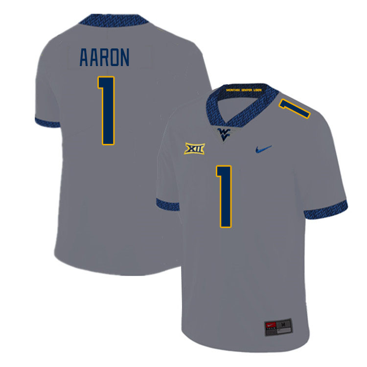 Men #1 Jeremiah Aaron West Virginia Mountaineers College Football Jerseys Stitched Sale-Gray - Click Image to Close